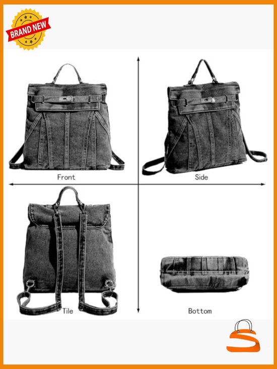 Washed Denim Blue Backpack College Style Handbags Women Shoulder Bag Student